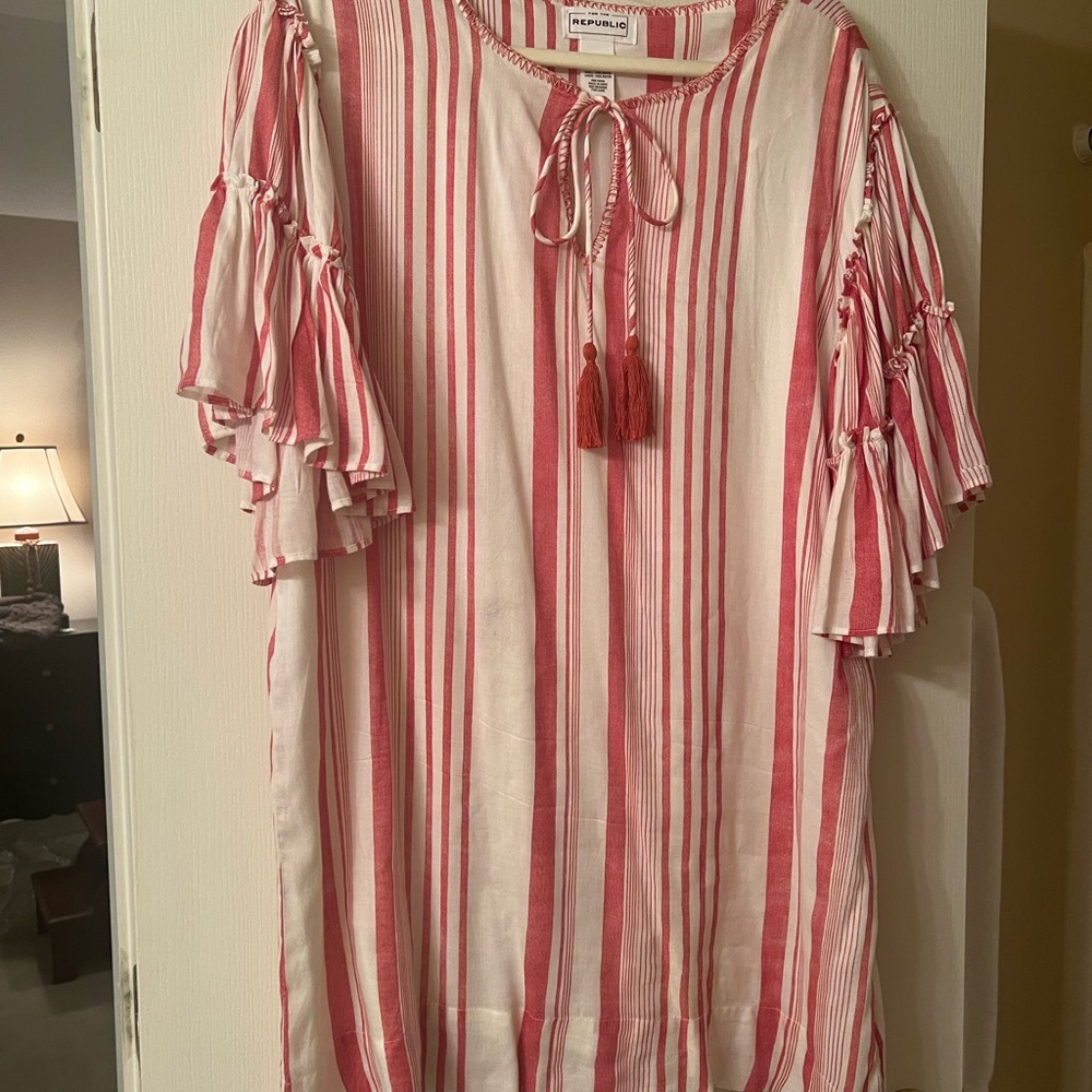 The Kooples Red and White Striped Top with Tassels